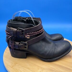 Freebird by Steven  Simba Leather Ankle Boots‎ Brown/Black  SZ 6 Biker BOHO